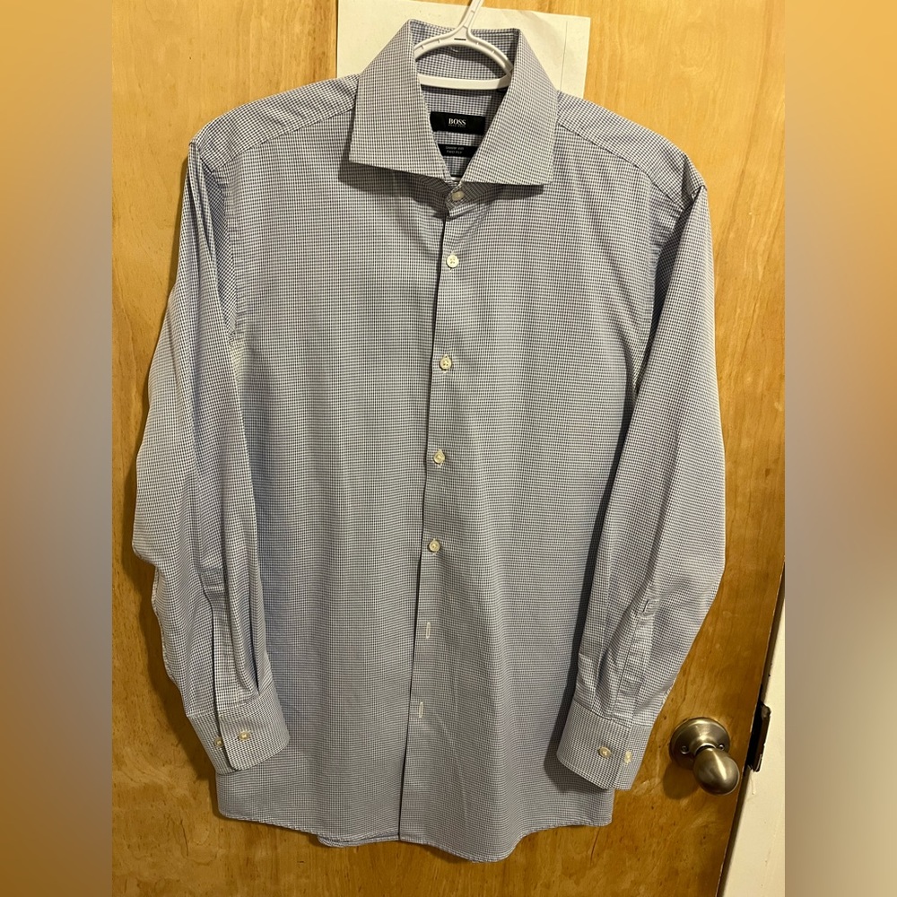Hugo Boss Sharp Fit Two Ply Cotton Gingham Dress Shirt